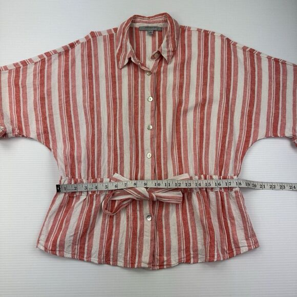 Marc New York Red White Striped Ruffle Sleeve Belted Button Shirt Top S Linen - Picture 8 of 8